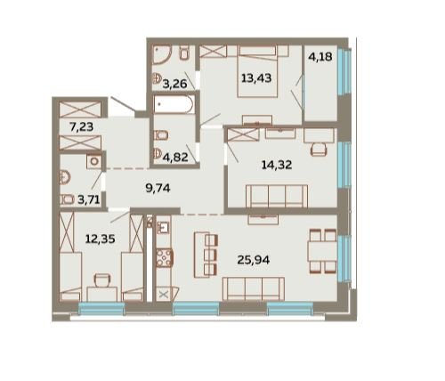 3 этаж 4-комнатн. 98.98 кв.м.